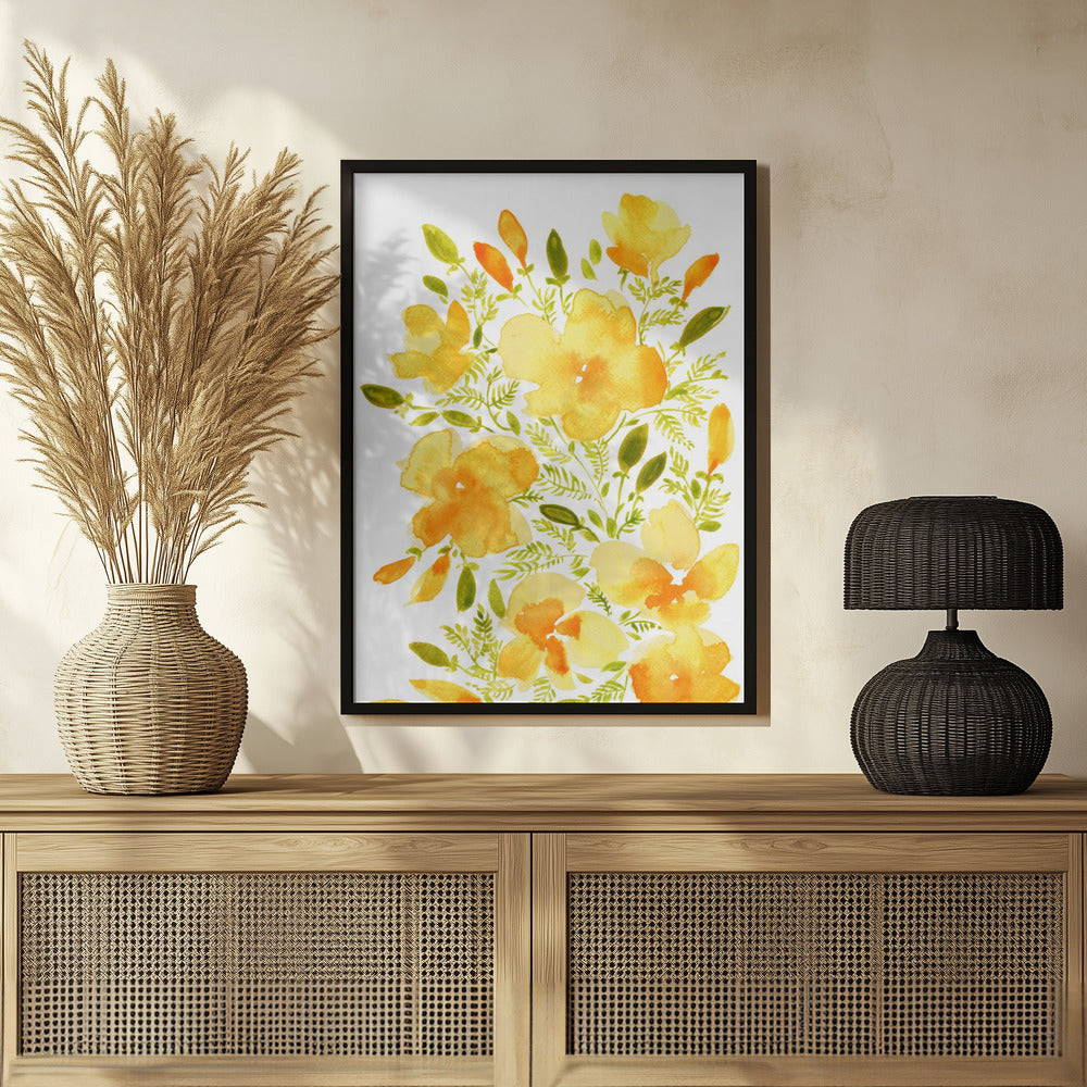 Watercolor California poppies quad 1 Poster