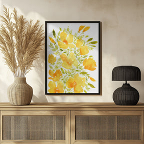 Watercolor California poppies quad 2 Poster