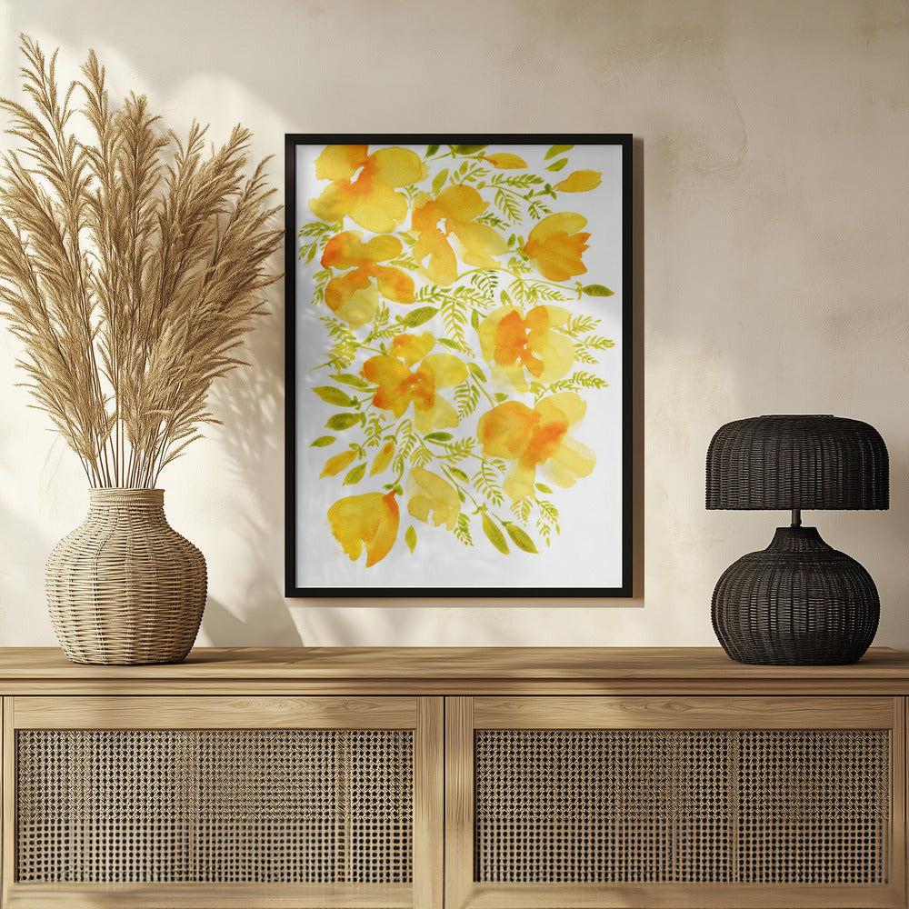 Watercolor California poppies quad 4 Poster