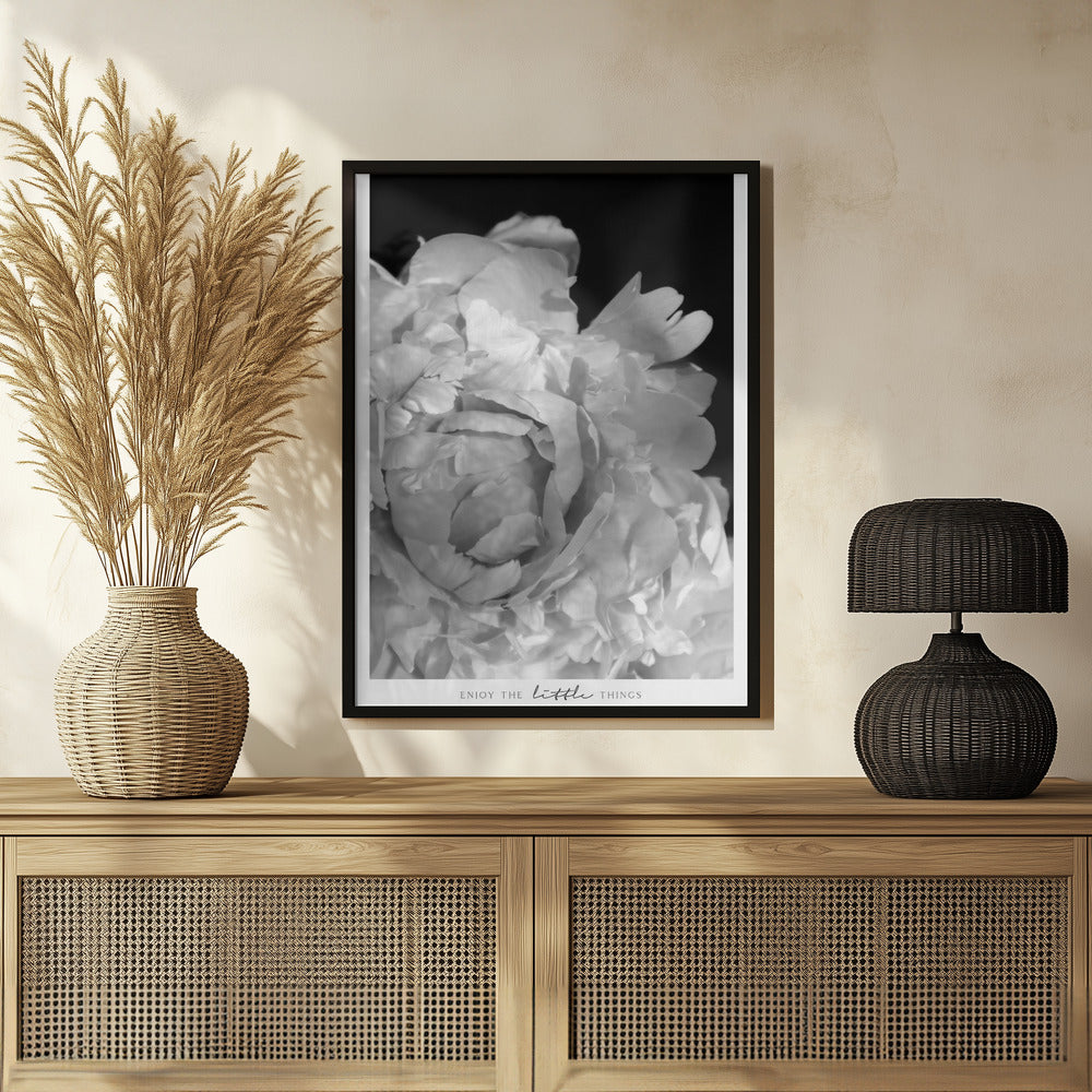 Enjoy the little things peony BW Poster