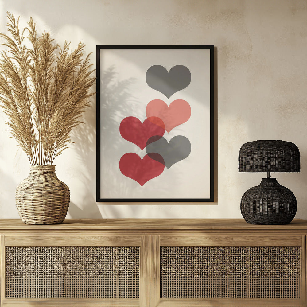 Mid century hearts in red Poster