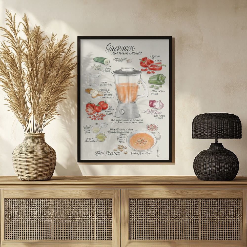 Gazpacho illustrated recipe in Spanish Poster