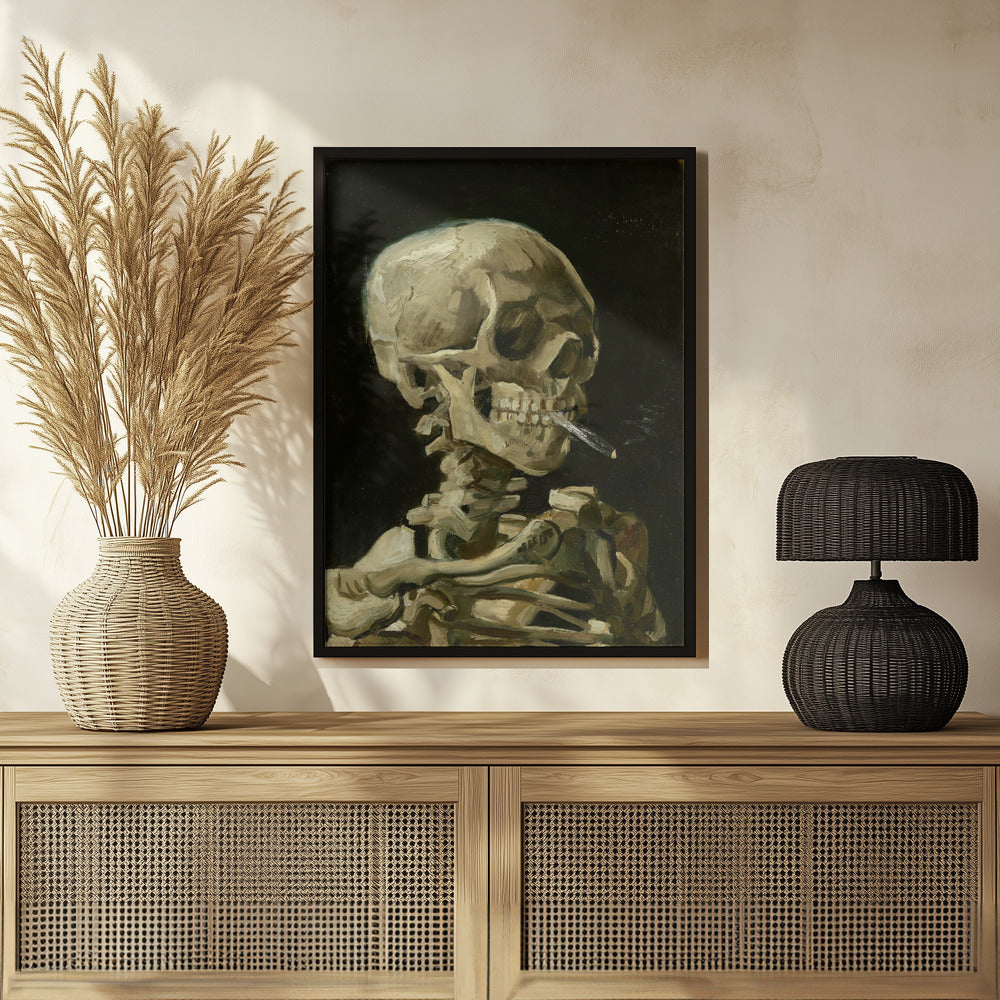 Head of a skeleton with a burning cigarette Poster