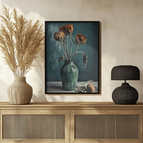 Dry Flowers In Turquoise Vase Poster