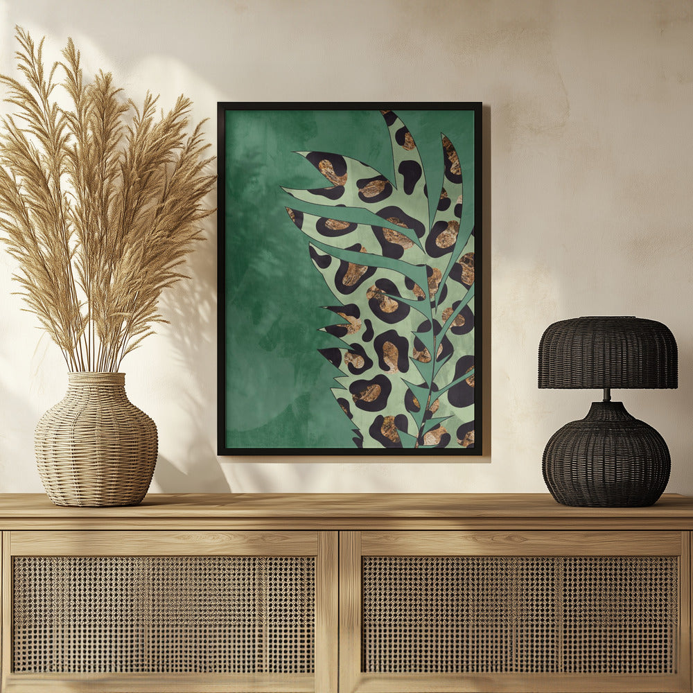 Green leopard print palm leaf Poster