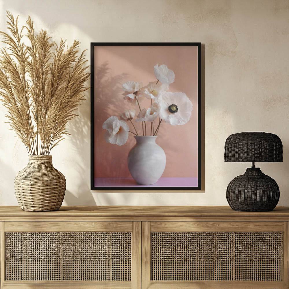 White Poppy In White Vase Poster