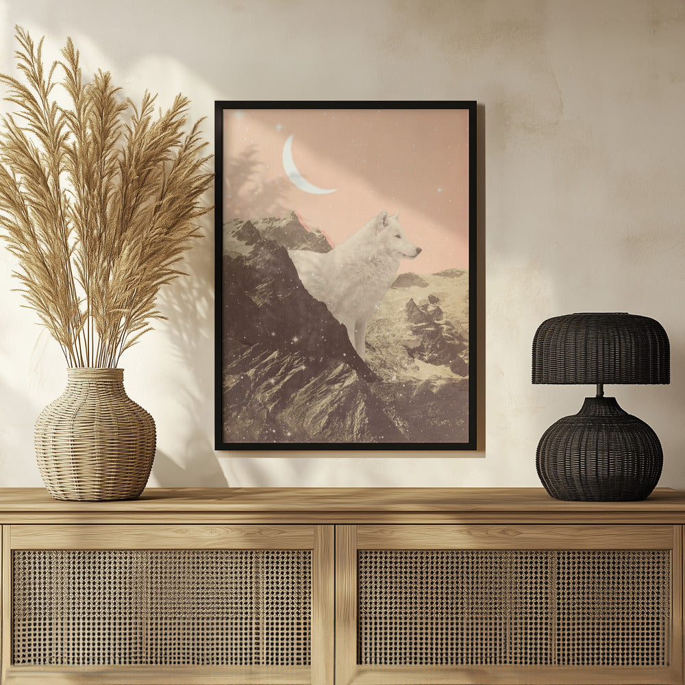 Giant White Wolf In Mountains Poster