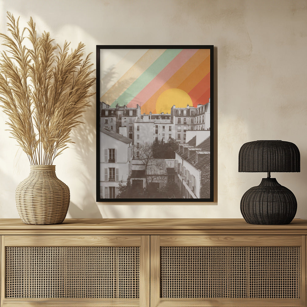 Rainbow Sky Above Paris Poster