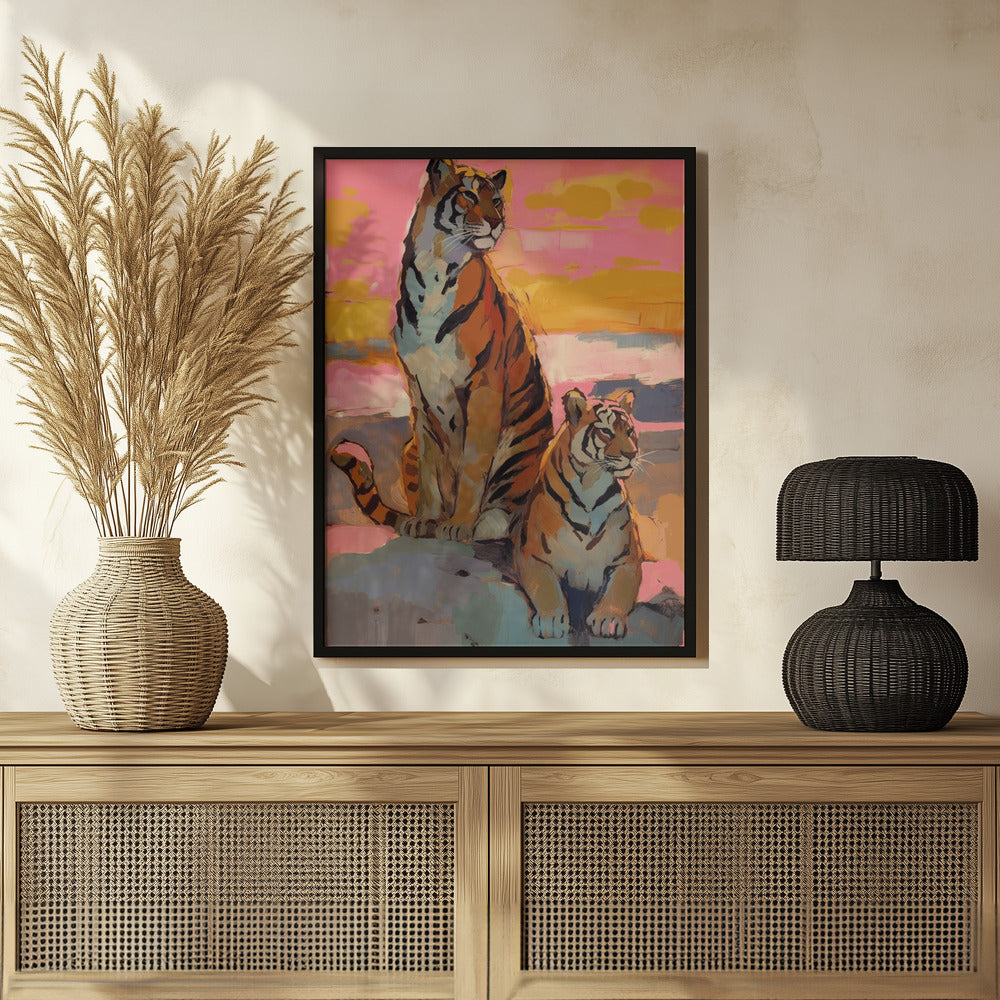 Tigers At Sunset Poster