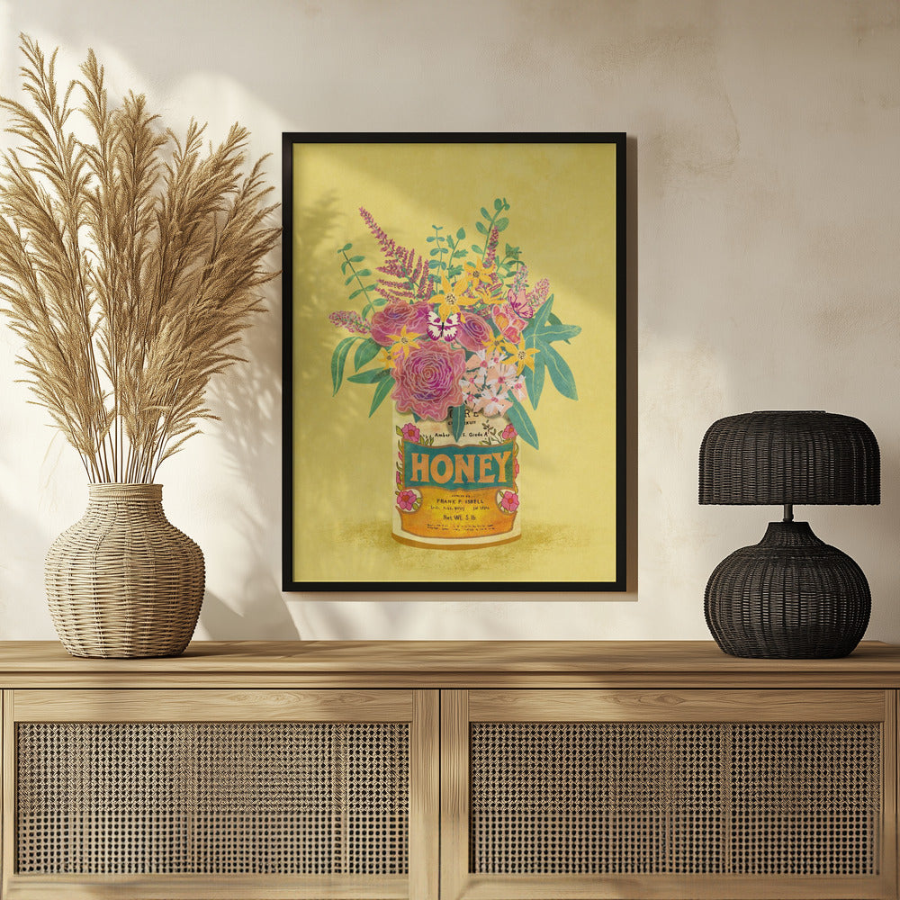 Flowers In a vintage Honey Can Poster