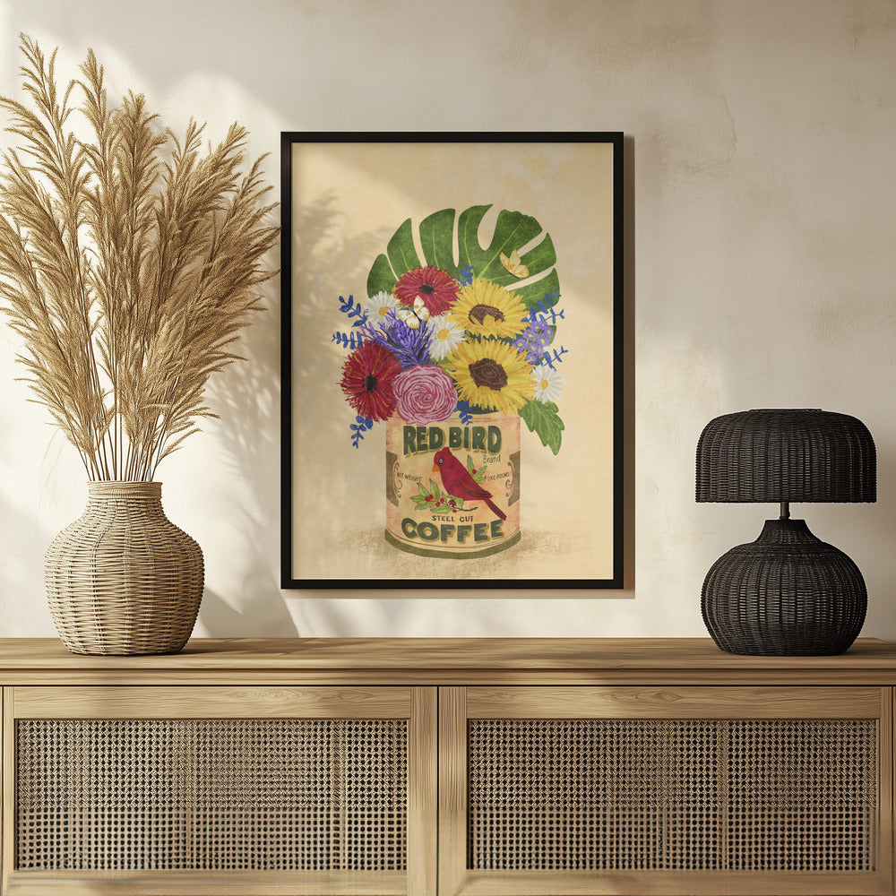 Flowers In a Vintage Coffee Can Poster