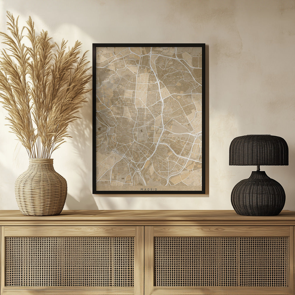 Map of Madrid (Spain) in sepia vintage style Poster