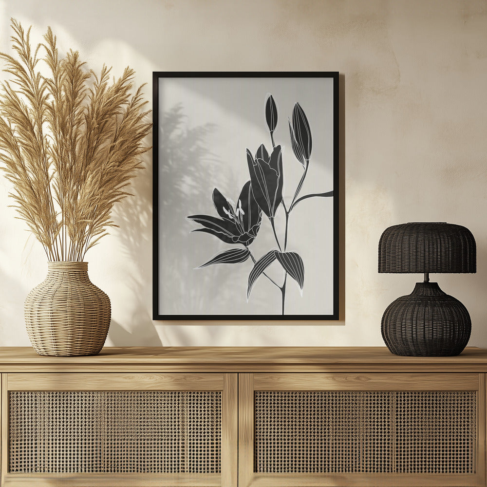 Line art lillies in black Poster