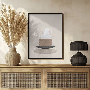 Dishes and a vase in beige Poster