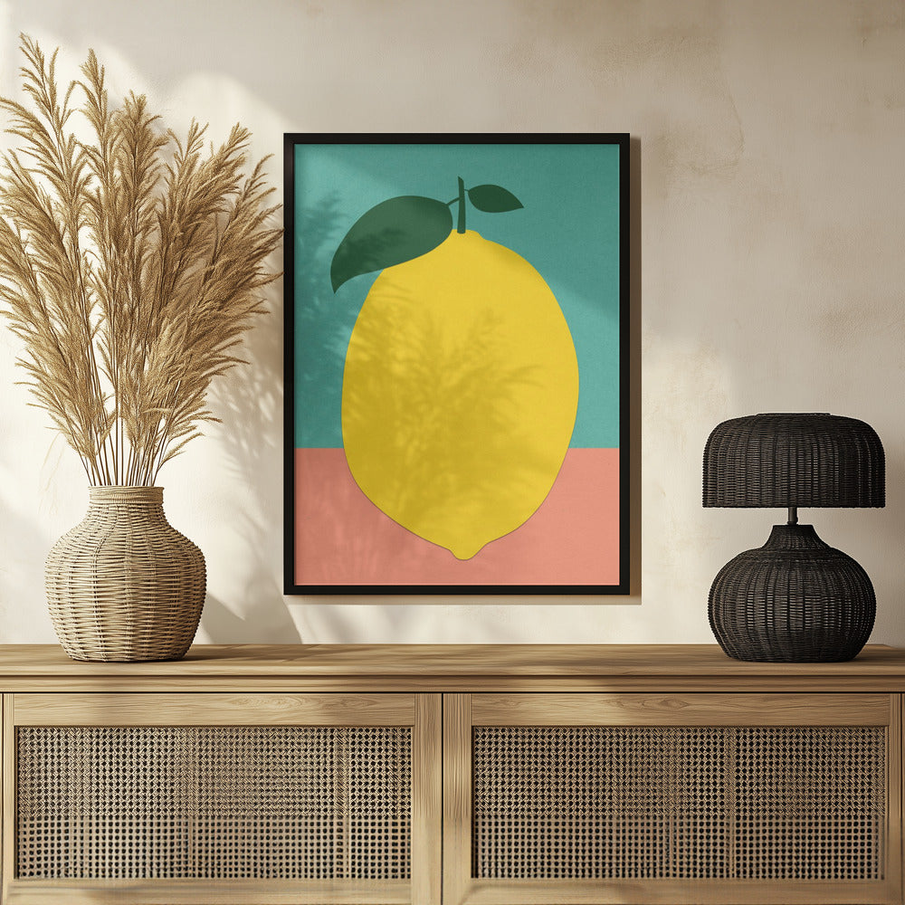 Lemon With Two Leaves Poster