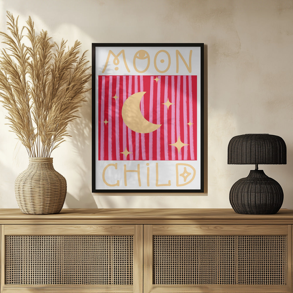 Pink and Red Moon Child Poster