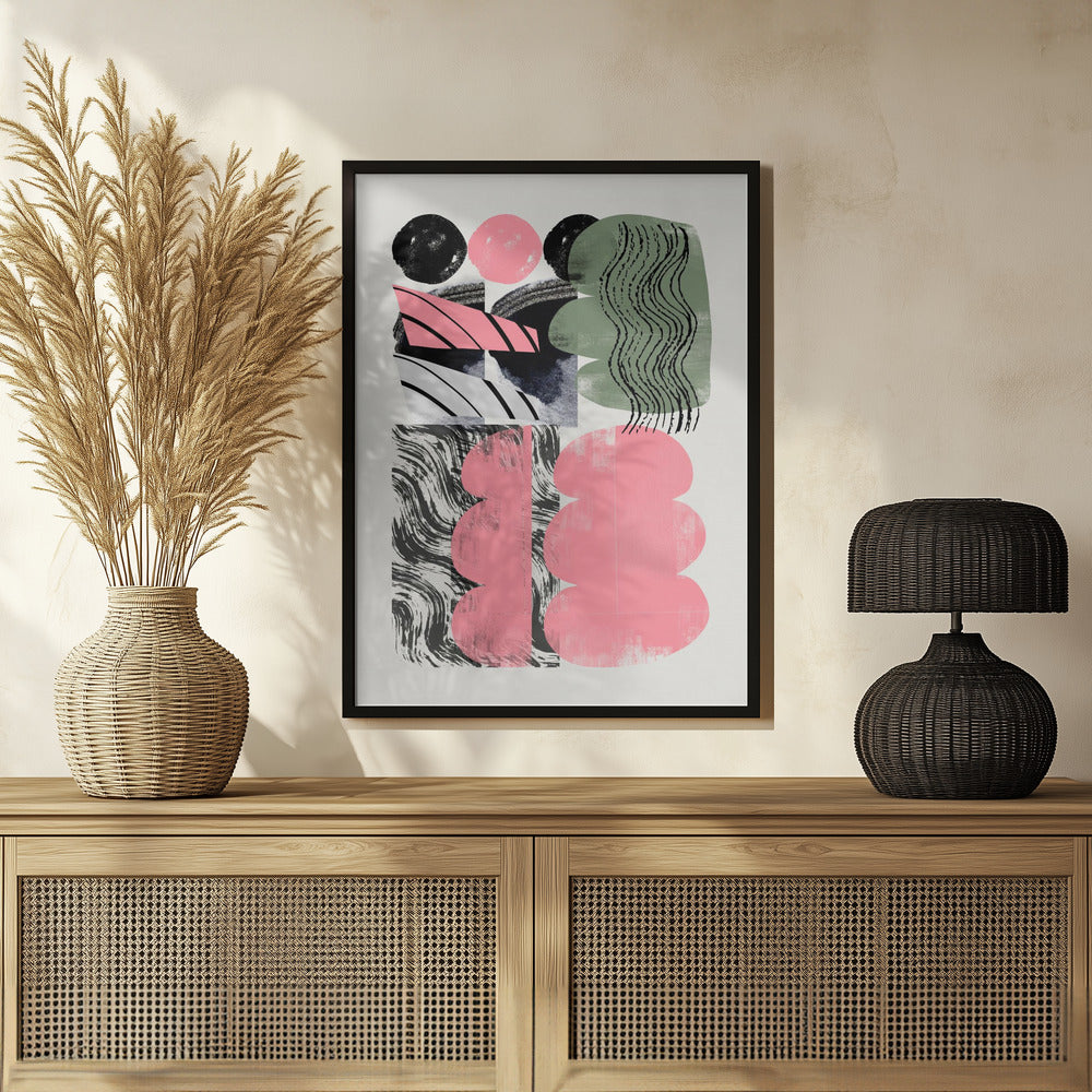 Abstract Shape Collage In Pink Poster