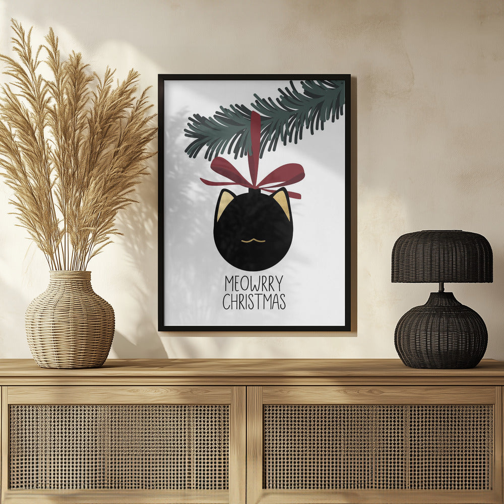 Meowrry Christmas bauble (black, white) Poster