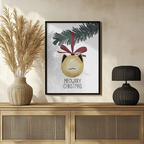 Meowrry Christmas bauble (gold, white) Poster