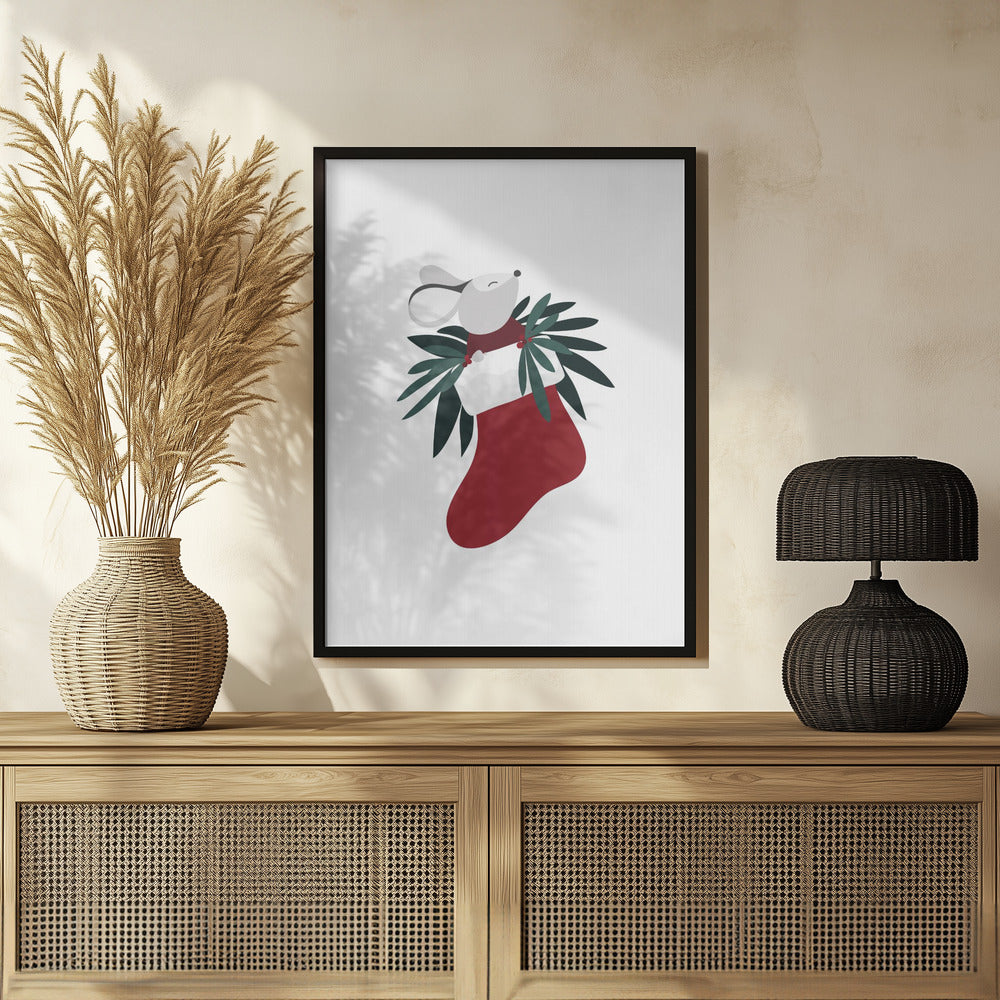 Cute mouse in a Christmas stocking Poster