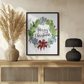 Cacti and succulent merry Christmas wreath Poster