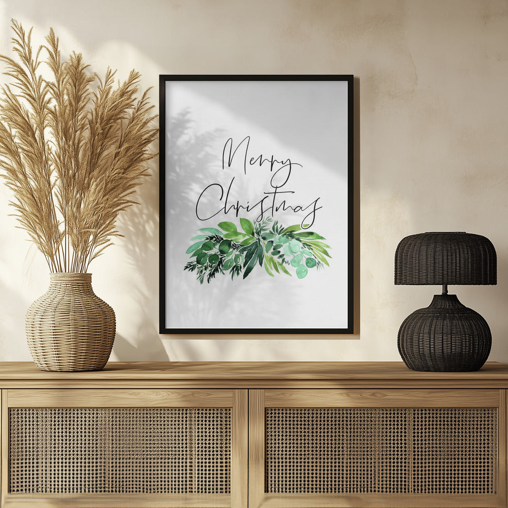 Watercolor greenery Merry Christmas Poster