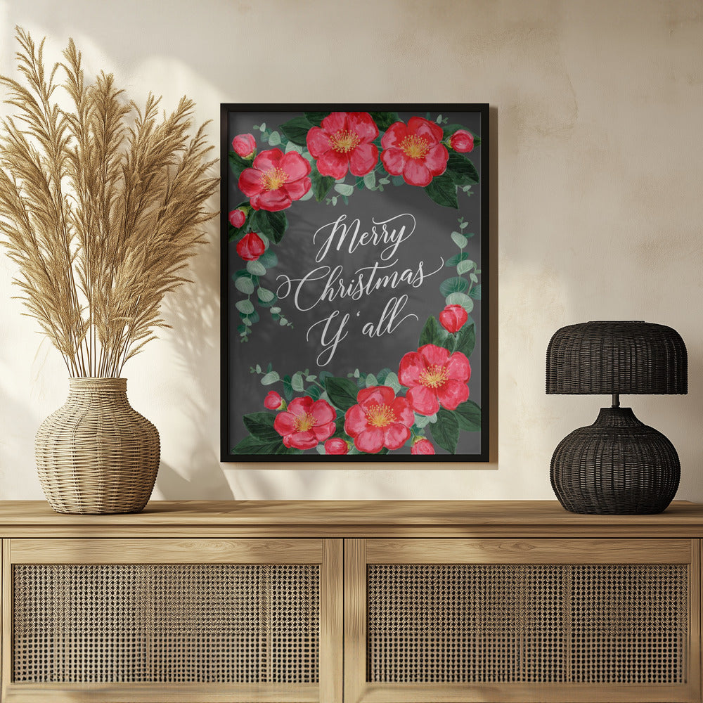 Watercolor camellias Merry Christmas Y'all Poster