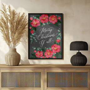 Watercolor camellias Merry Christmas Y'all Poster