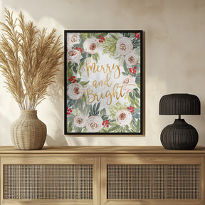 Merry and bright holiday roses and berries Poster