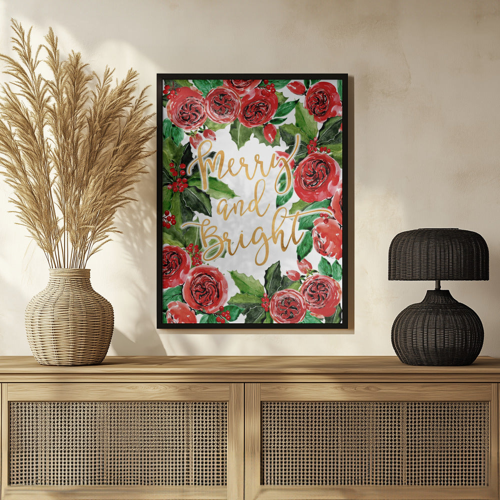 Merry and bright holiday roses Poster