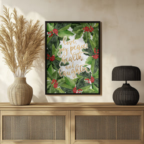 Holly floral art with holiday wishes Poster