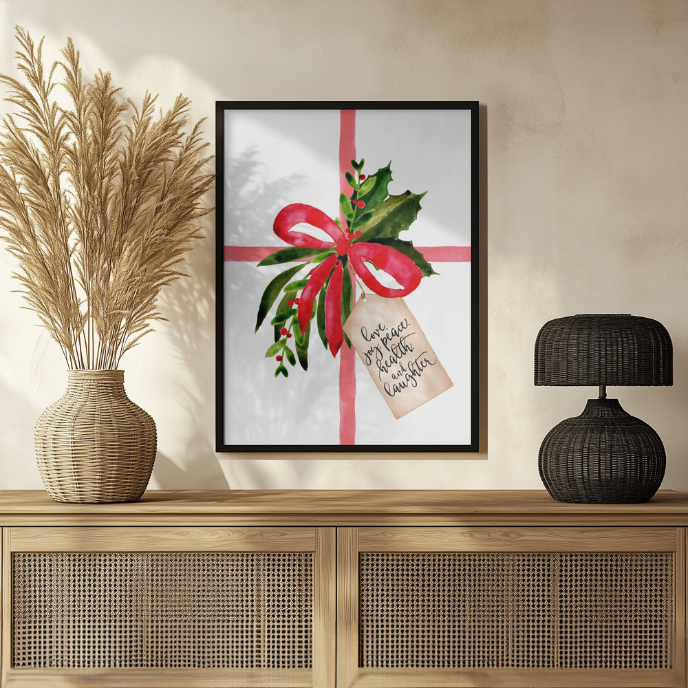 Watercolor gift with holiday wishes Poster