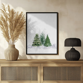 Three watercolor pine trees Poster