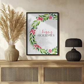 Happy holidays watercolor wreath Poster