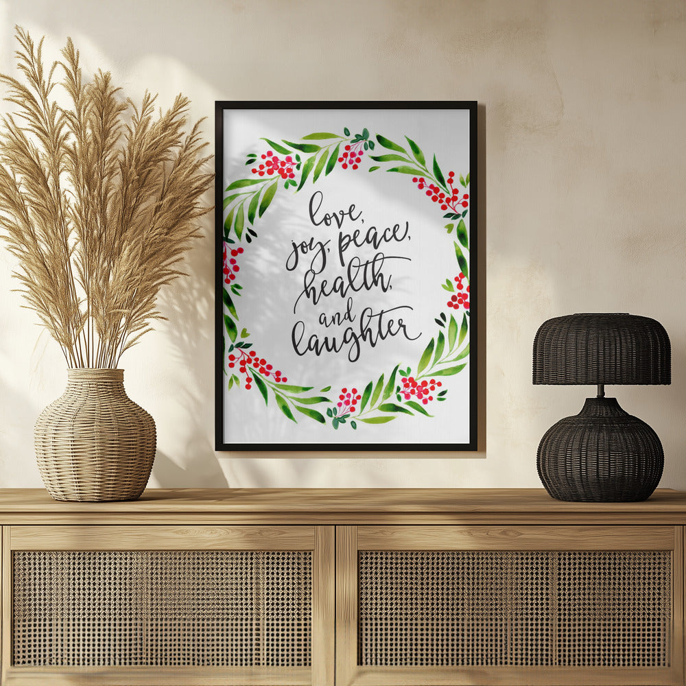 Watercolor wreath with holiday wishes Poster