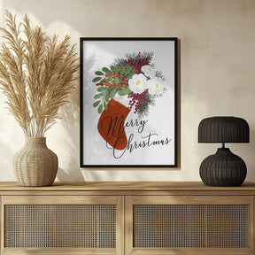 Floral Stocking Merry Christmas in white Poster