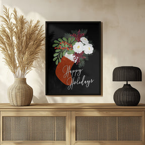 Floral Stocking Happy holidays in black Poster