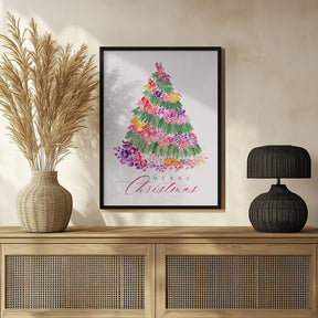 Floral Christmas tree in pink Poster