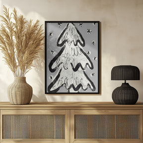 Christmas Tree And Snow Grey Poster