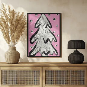 Christmas Tree And Snow Pink Poster