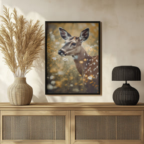 Deer In Flower Field Poster