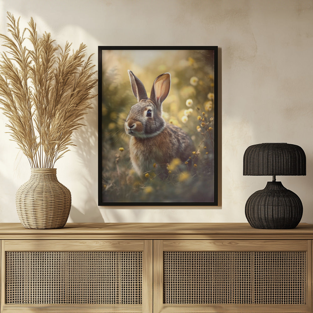 Bunny in Flower Field Poster