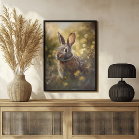 Bunny in Flower Field Poster