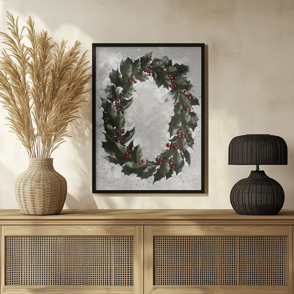 Antique holly wreath Poster