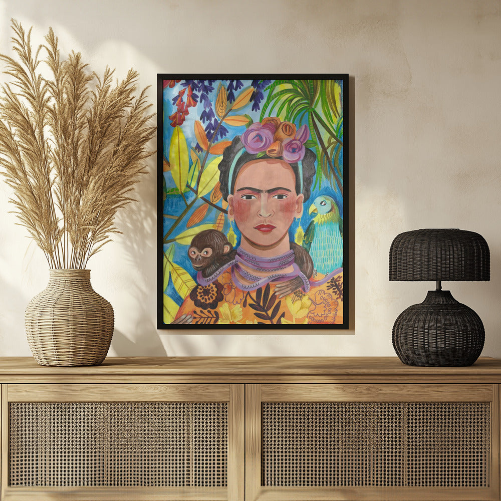 Frida and her parrots Poster