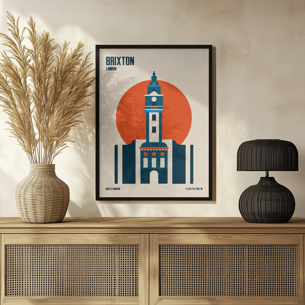 Brixton Tower Retro Travel Print Poster