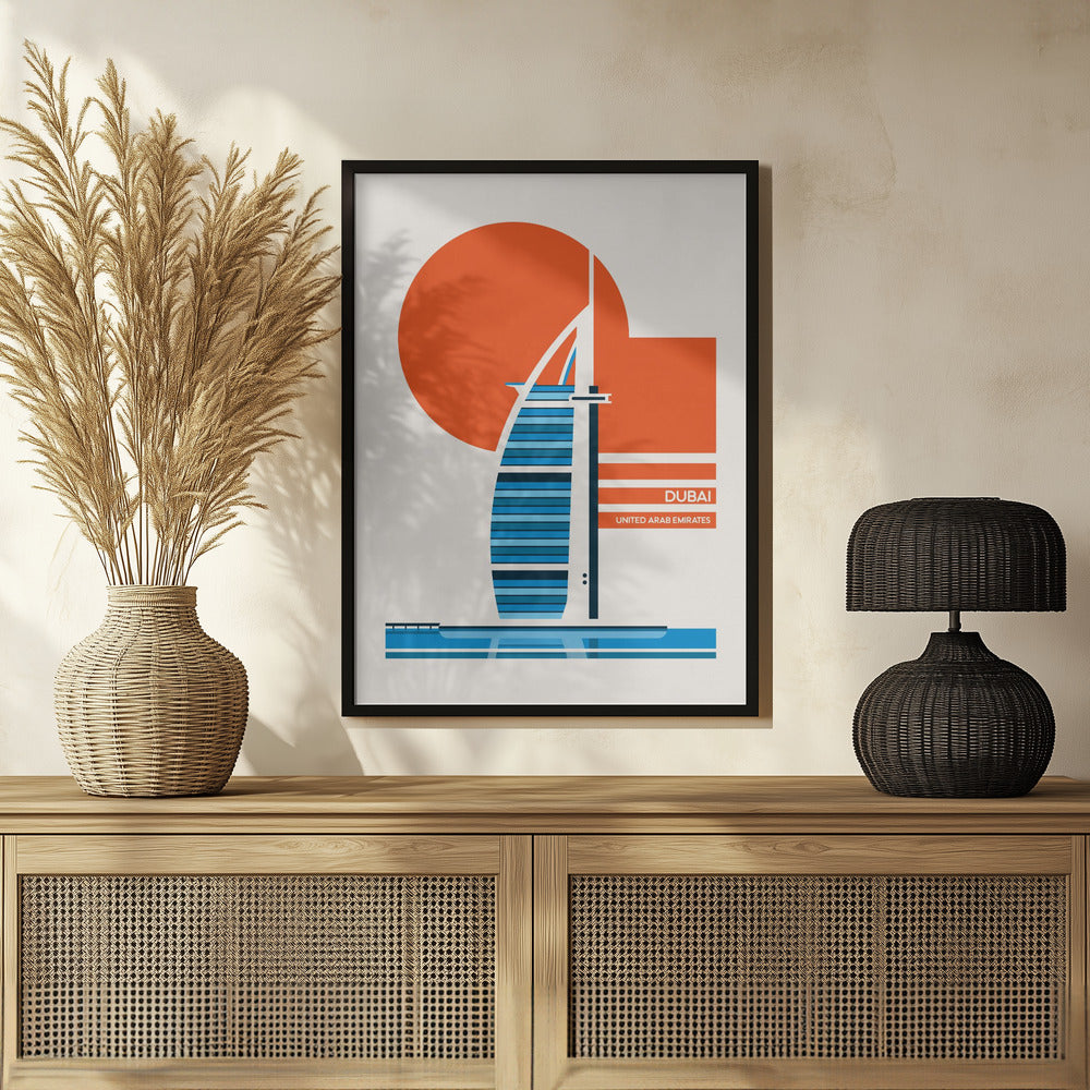 Dubai Burj Al Arab Minimalist Retro Travel Print Poster