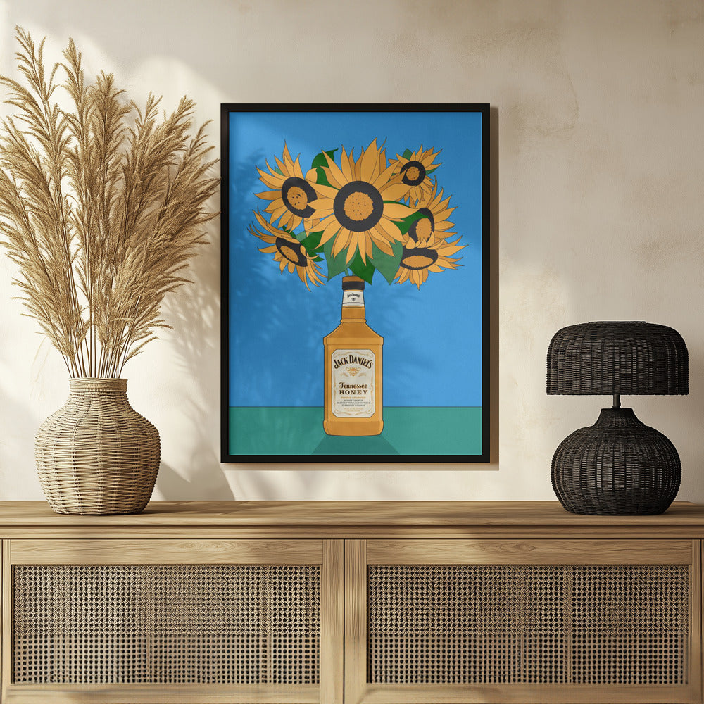 Sunflowers in Honey Whiskey Retro Illustration Poster