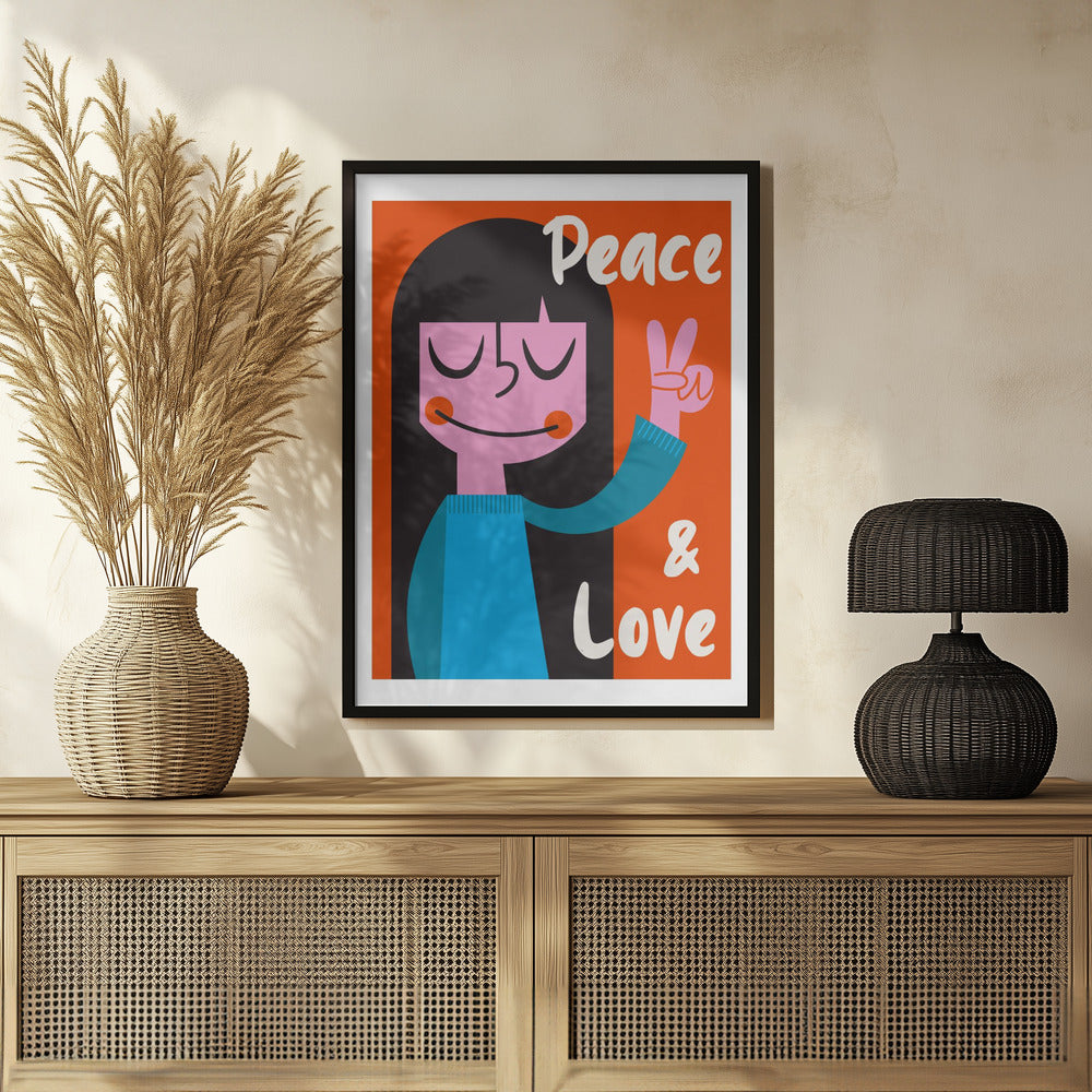 Peace &amp; Love Mid Century Illustration Poster