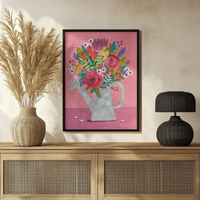 Watering Can with Flowers Poster